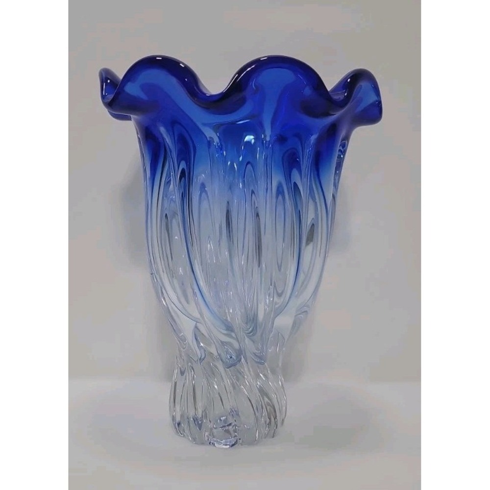 Vintage Shannon‎ Crystal Cobalt Blue With Ruffle Top, Poland, 9.5"